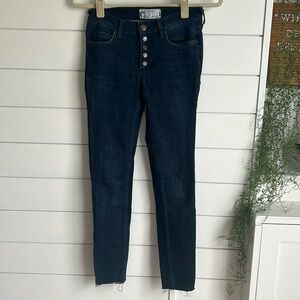 Free People button front dark denim frayed ankle